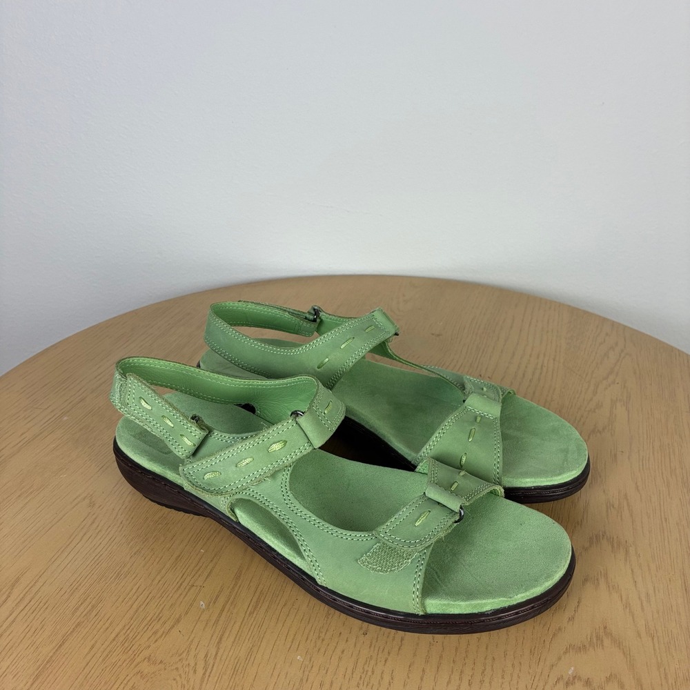 Trotters Green Leather Comfort Strappy Sandals Womens 8N Colorful Vacation